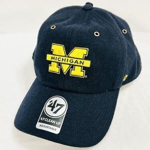 '47 Brand Michigan Wolverines Wooly Clean Up Hat Cap Adjustable Strapback Blue